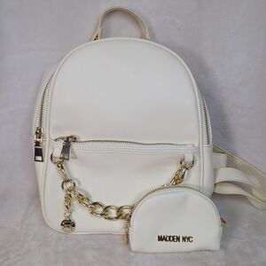 Madden NYC Mini Backpack Cream Faux Leather w/Coin Purse/Charm Chain MNY-322